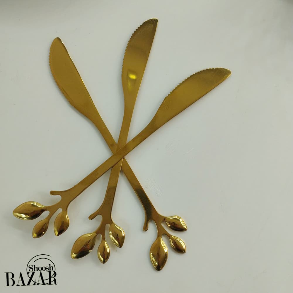 کارد میوه خوری طلایی طرح برگ — تصویر ۷