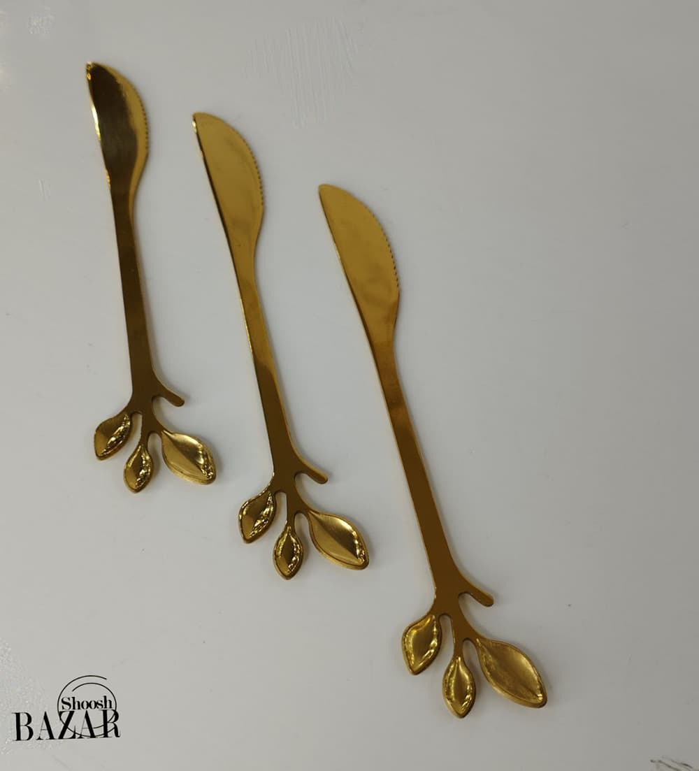 کارد میوه خوری طلایی طرح برگ — تصویر ۲