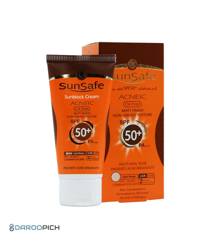 کرم ضد آفتاب بژ روشن فاقد چربی SPF50 سان سیف 50 میلی لیتر