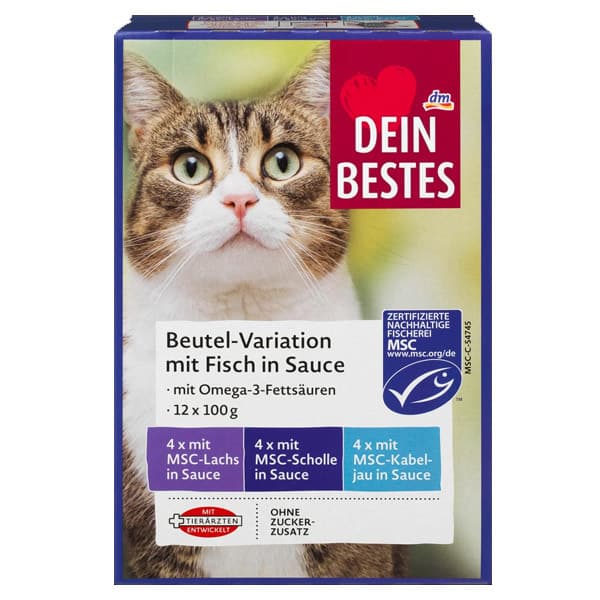 پوچ گربه دین بستس با 3 طعم ماهی به صورت خورشت – DM Dein Bestes