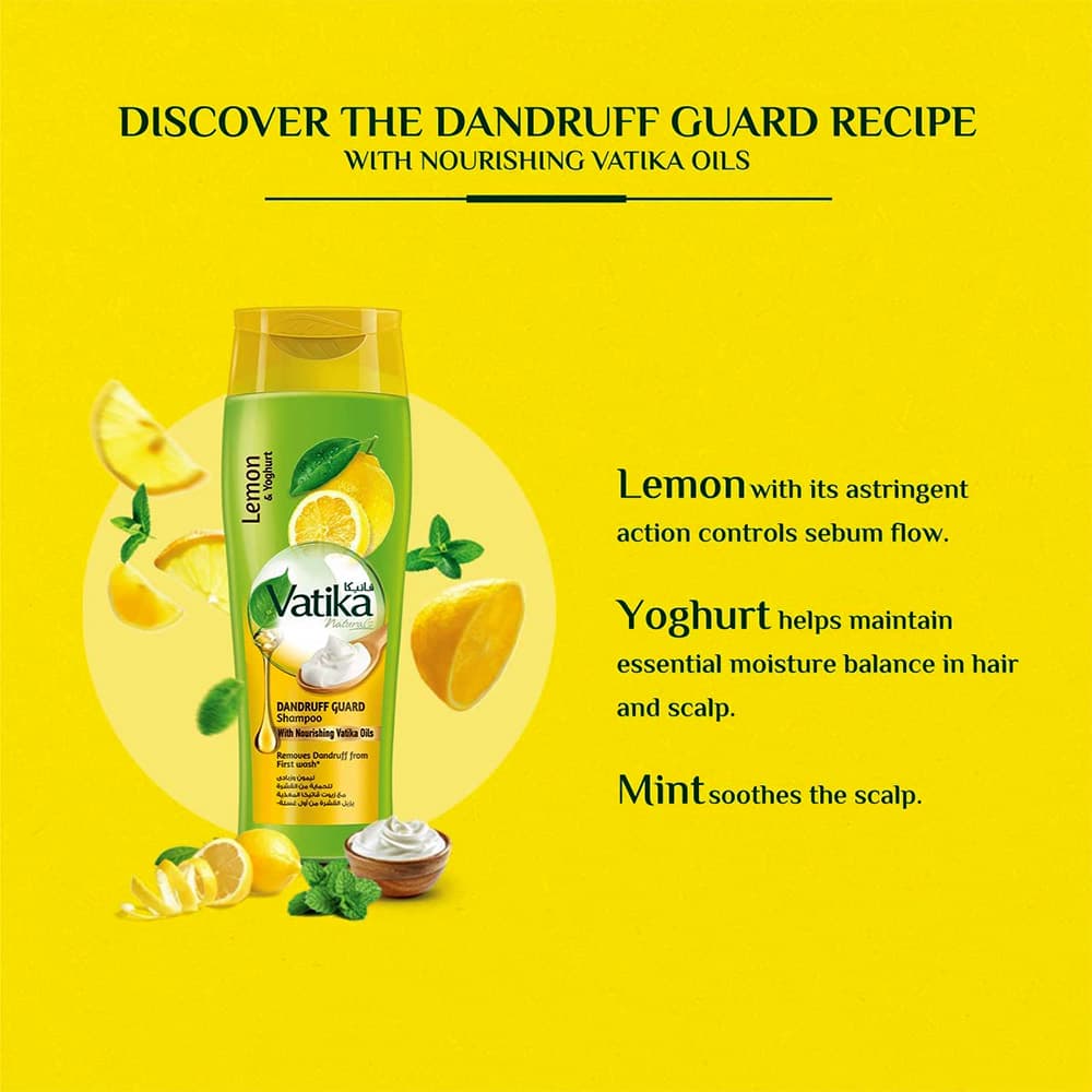 شامپو ضد شوره لیمو و ماست واتیکا Vatika Naturals Dandruff Guard Shampoo Enriched With Lemon & Yoghurt 400ml — تصویر ۴