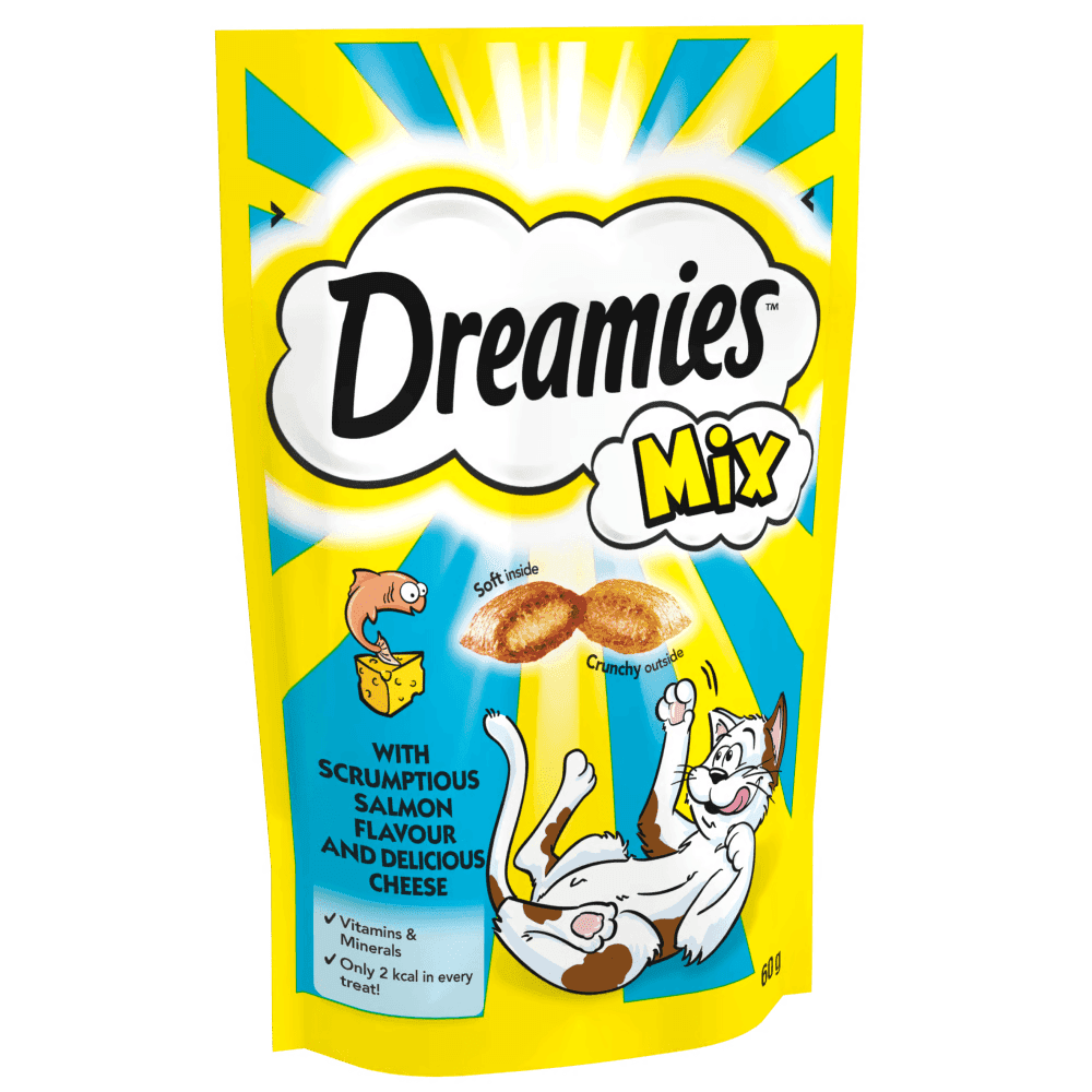 تشویقی گربه دریمیز با طعم ماهی سالمون و پنیر Dreamies Cat Snack with Cheese & Salmon وزن 60 گرم