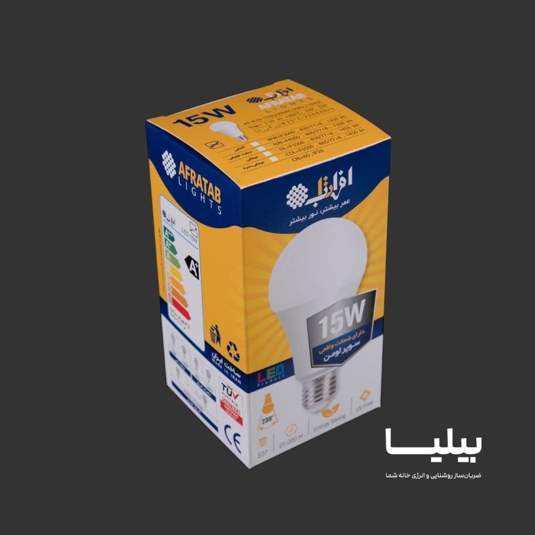 لامپ ال ای دی حبابی 15 وات کم‌مصرف مدل AF-A70-15W با روشنایی 1450 لومن – مناسب نور آفتابی، طبیعی و سفید — تصویر ۸