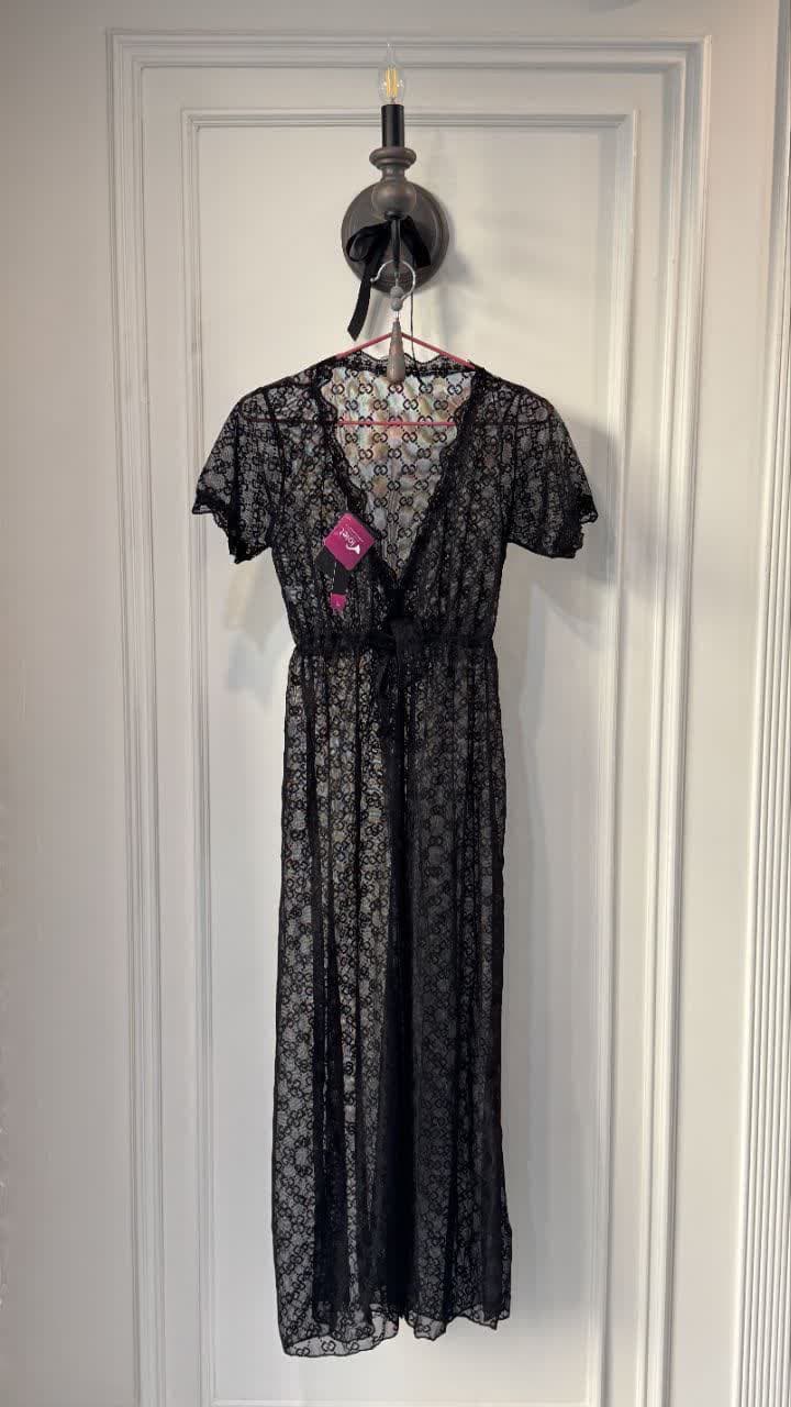 ربدوشامبر بلند جلو بسته Gucci مشکی ویولت کد 9090 – XXXL