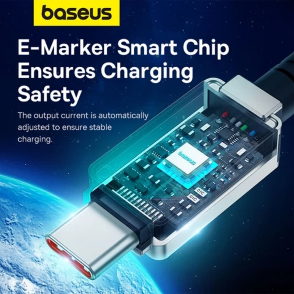 کابل TYPE-C بیسوس مدل BASEUS ARAMID FIBER BRAIDING 100W به طول 1 متر رنگ مشکی — تصویر ۶