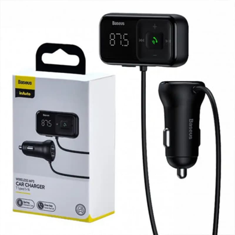 شارژر فندکی و اف ام پلیر بلوتوثی مدل T Shaped S-16 باسئوس CCMT000201