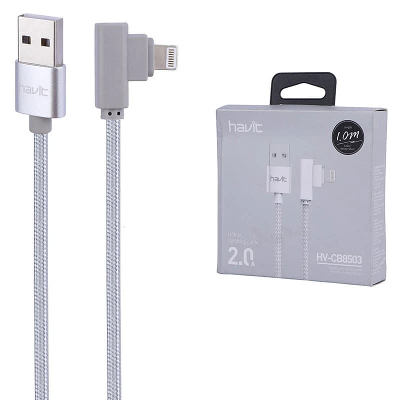 کابل لایتنینگ 2 آمپر هویت HV-CB8503 یکسر L طول 1 متر
