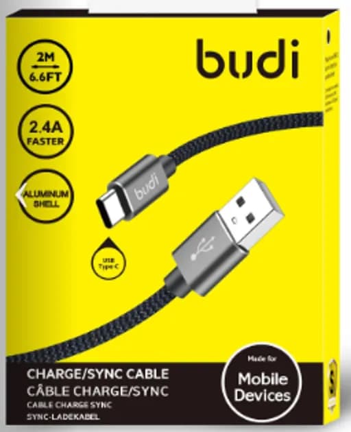 کابل شارژ 2 متری تایپ سی Budi DC206T20B — تصویر ۳