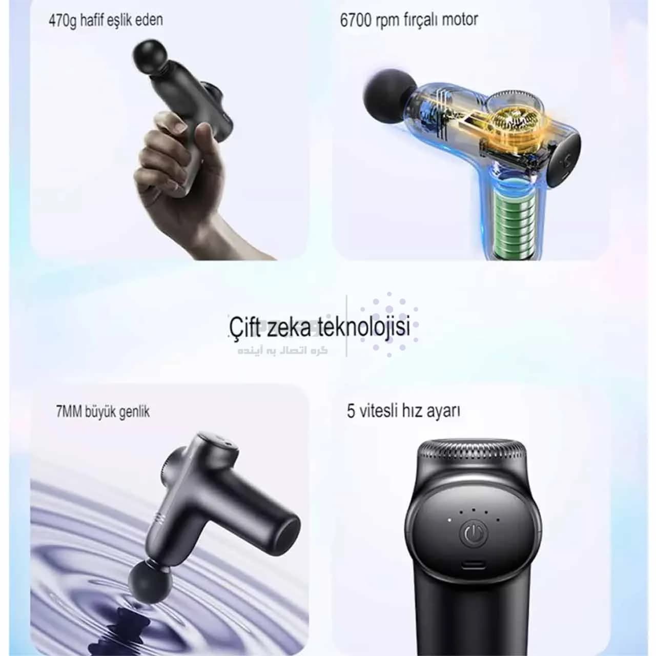 ماساژور شارژی تفنگی Yesido Massage Gun مدل MG01 – مشکی (گارانتی 12 ماه تعویض نیکان همراه) — تصویر ۱۲
