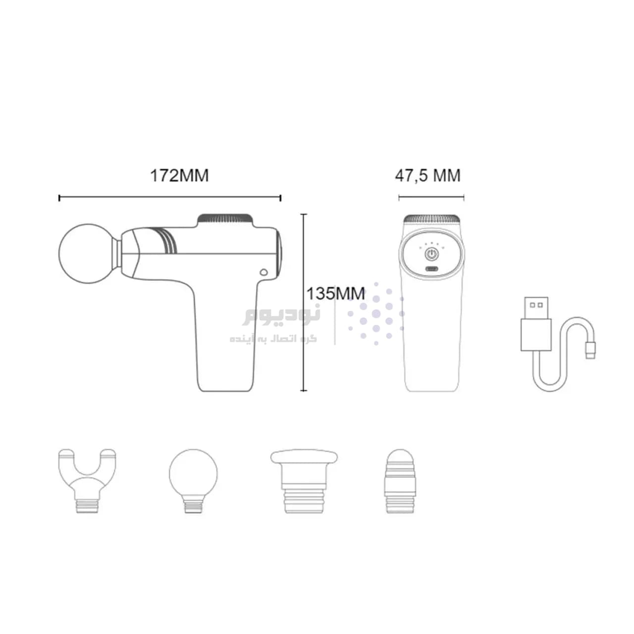ماساژور شارژی تفنگی Yesido Massage Gun مدل MG01 – مشکی (گارانتی 12 ماه تعویض نیکان همراه) — تصویر ۶