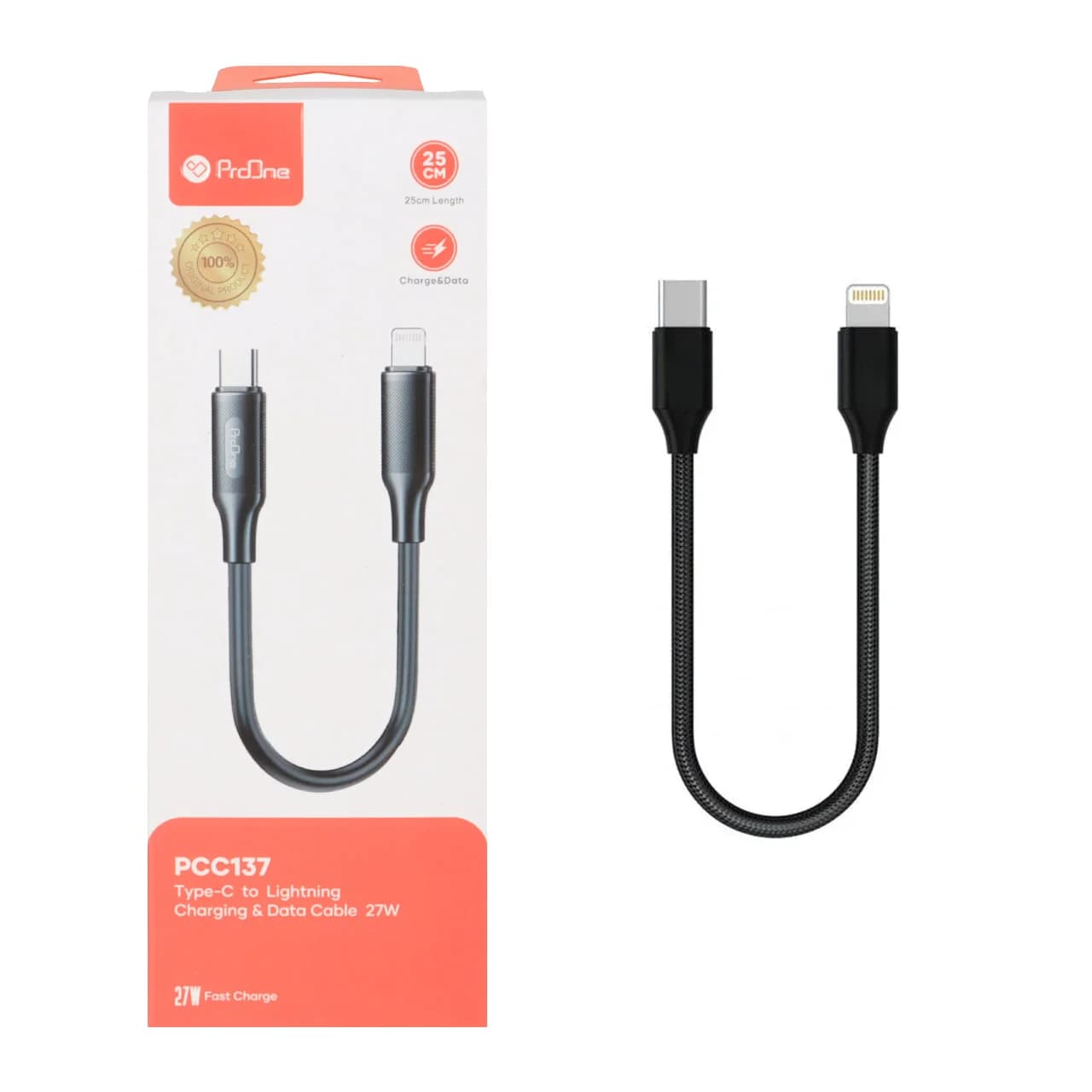 کابل شارژ فست ProOne Type-C To Lightning مدل PCC137 27W – مشکی
