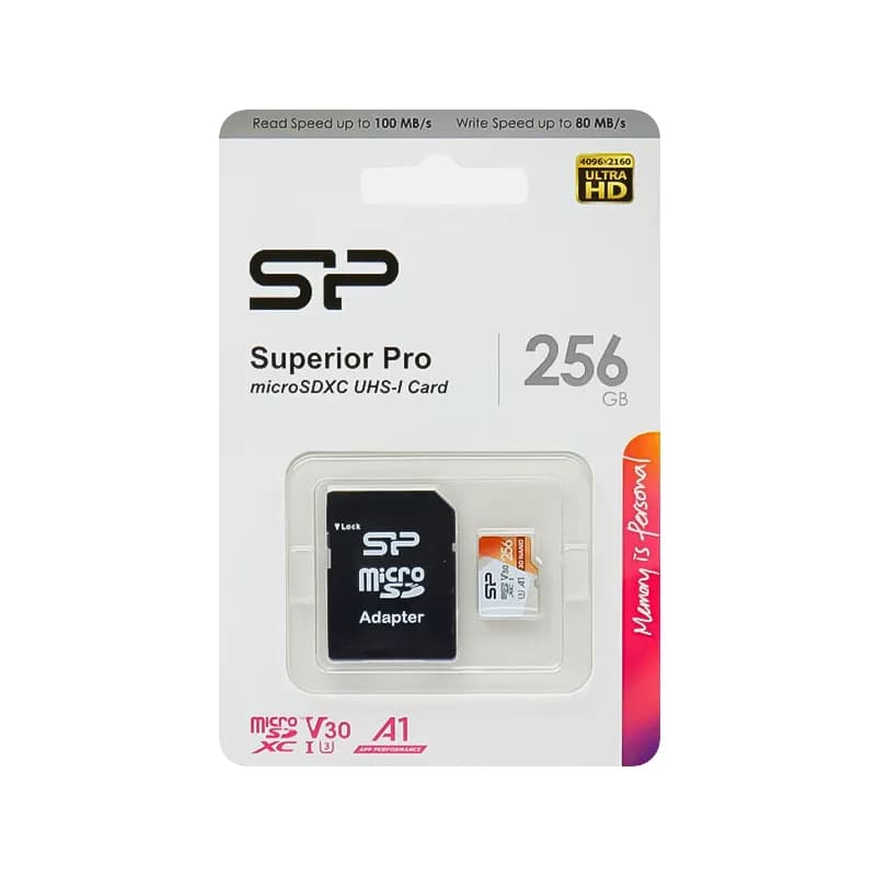 کارت حافظه MicroSDXC سیلیکون پاور Superior Pro ظرفیت 256 گیگابایت + خشاب