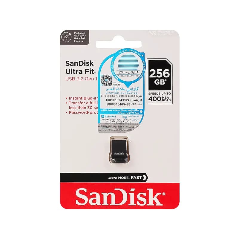 فلش مموری USB3.2 سن دیسک مدل Ultra Fit CZ430 ظرفیت 256 گیگابایت