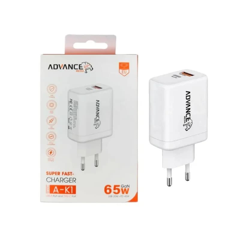 شارژر دیواری PD و فست دو پورت Advance Media مدل A-K1 65W – سفید (گارانتی یکساله ویستا حافظه) — تصویر ۸