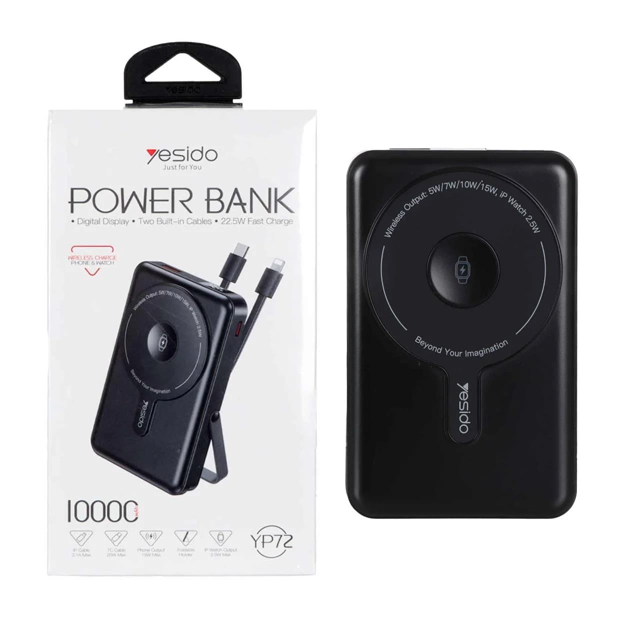 پاوربانک وایرلس (PD و فست شارژ) Yesido 10000mAh مدل YP72 22.5W – مشکی (گارانتی 18 ماه تعویض نیکان همراه)