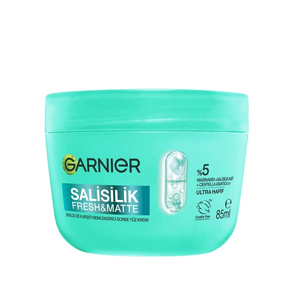 کرم آبرسان و مات‌کننده گارنیر مدل FRESH & MATTE حاوی سالیسیلیک اسید، سنتلا آسیاتیکا و نیاسینامید مناسب پوست چرب و مستعد جوش حجم 85 میلی‌لیتر