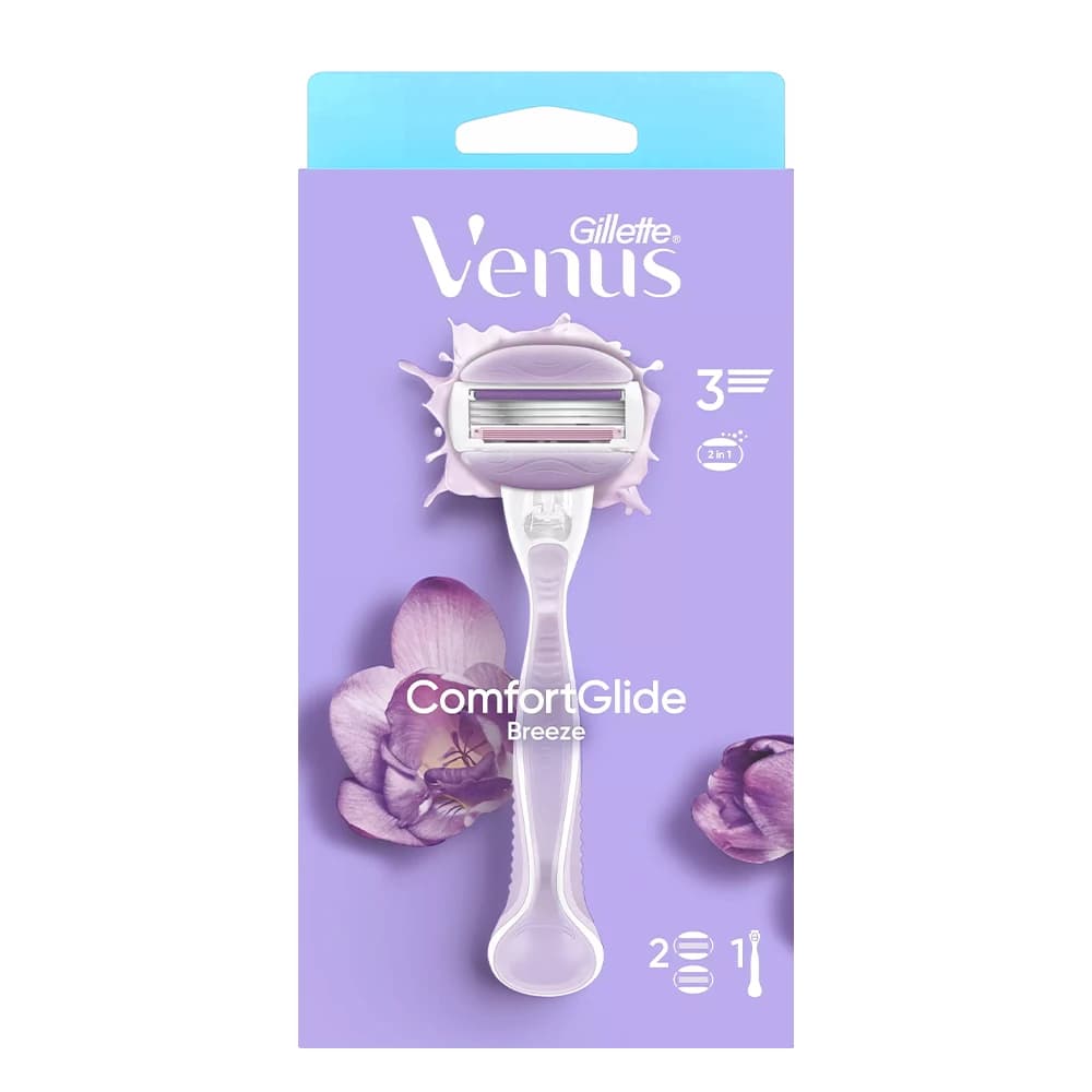 خودتراش زنانه ژیلت ونوس مدل ComfortGlide Breeze شامل ۱ دسته و ۲ سری یدک
