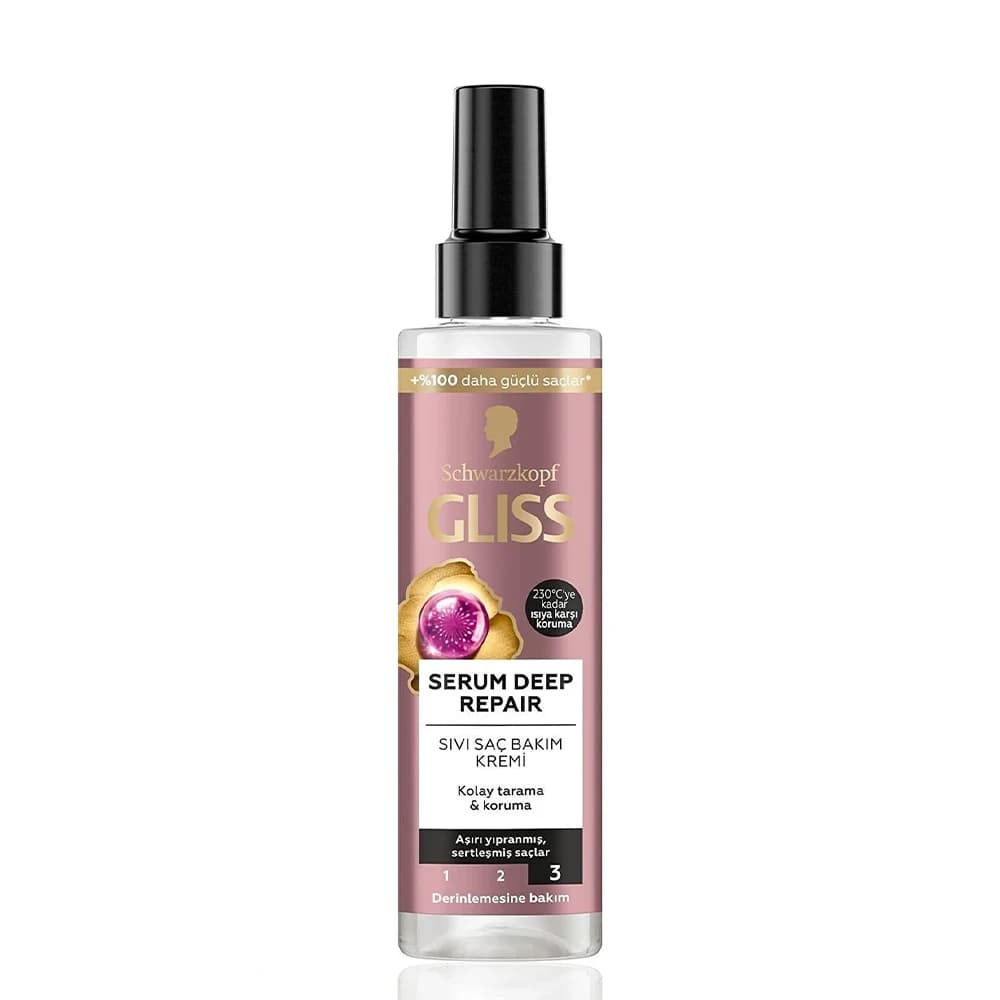 اسپری دوفاز مو گلیس مدل SERUM DEEP REPAIR حاوی اکسیر هیالورون و عصاره زغال‌اخته آبرسان و ترمیم‌کننده حجم 200 میلی‌لیتر