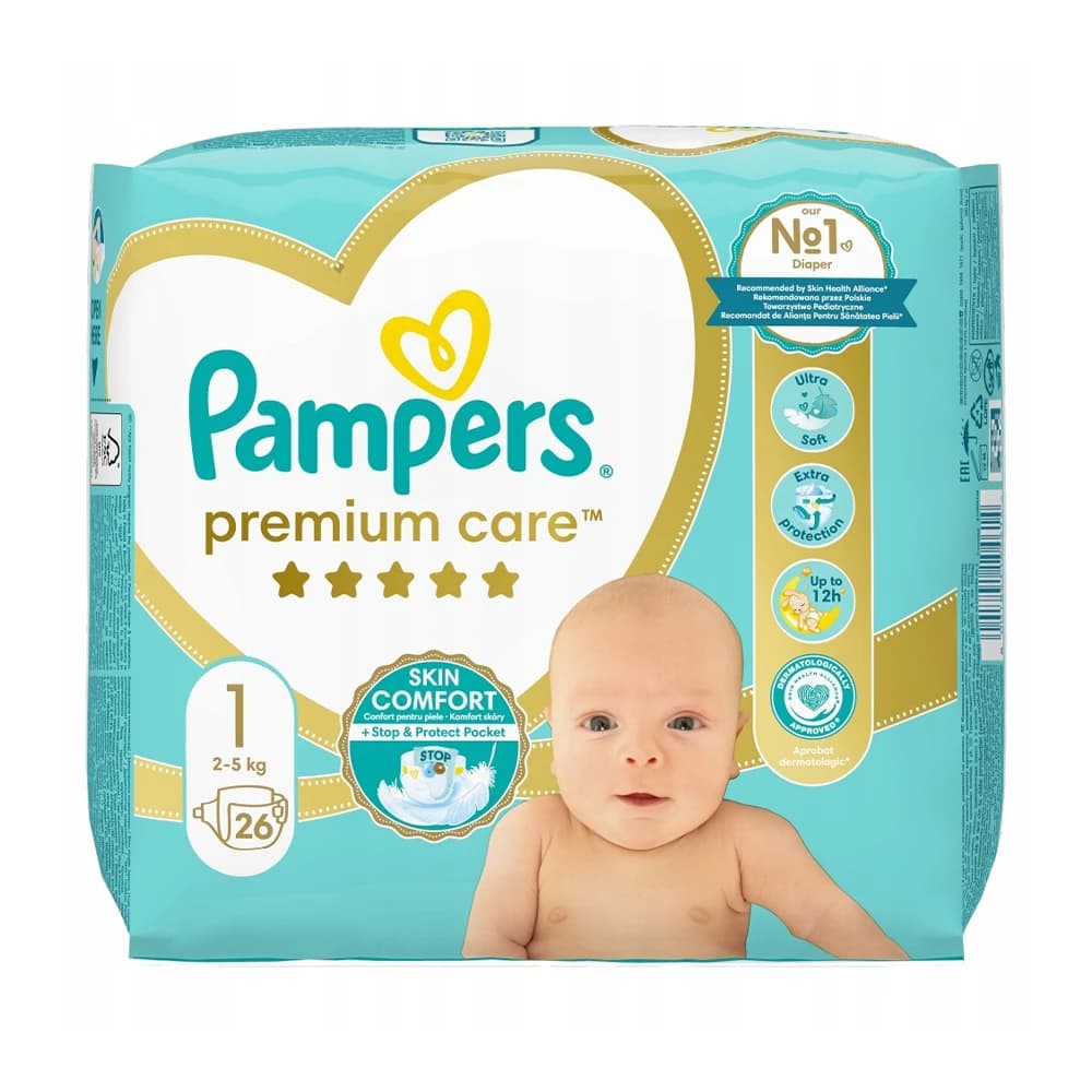 پوشک بچه پمپرز لهستان مدل premium care سایز 1 بسته 26 عددی — تصویر ۲