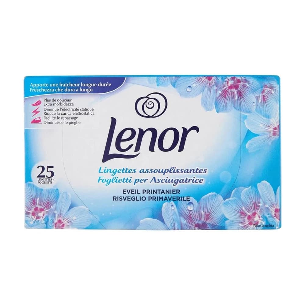 دستمال خوشبوکننده لباس لنور مدل EVEIL PRINTANIE نرم‌کننده و کاهش‌دهنده الکتریسیته ساکن بسته 25 عددی