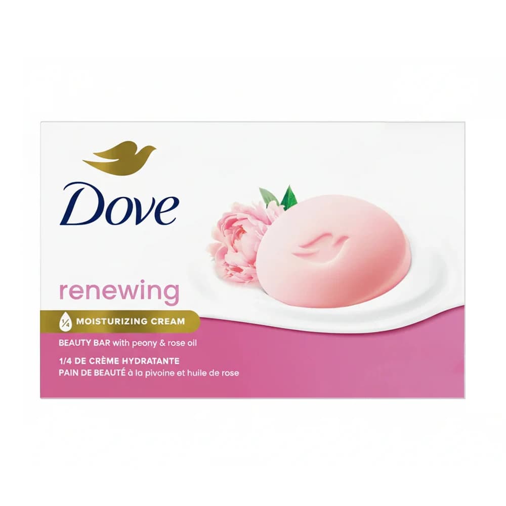 صابون مرطوب‌کننده داو کانادا مدل renewing رایحه گل صدتومانی و روغن گل رز وزن 106 گرم — تصویر ۶