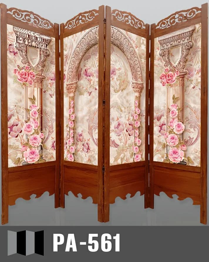 پارتیشن متحرک ۴ لنگه چوبی طرح ستون کلاسیک و گل رز _کد PA-561 — تصویر ۳
