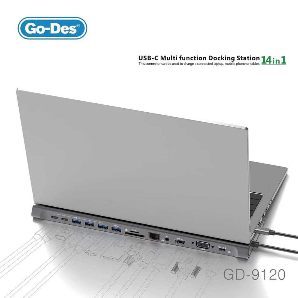 هاب USB-C همه‌کاره Go-Des GD-9120 | تبدیل Type-C به HDMI، LAN، SD و USB 3.0 — تصویر ۸