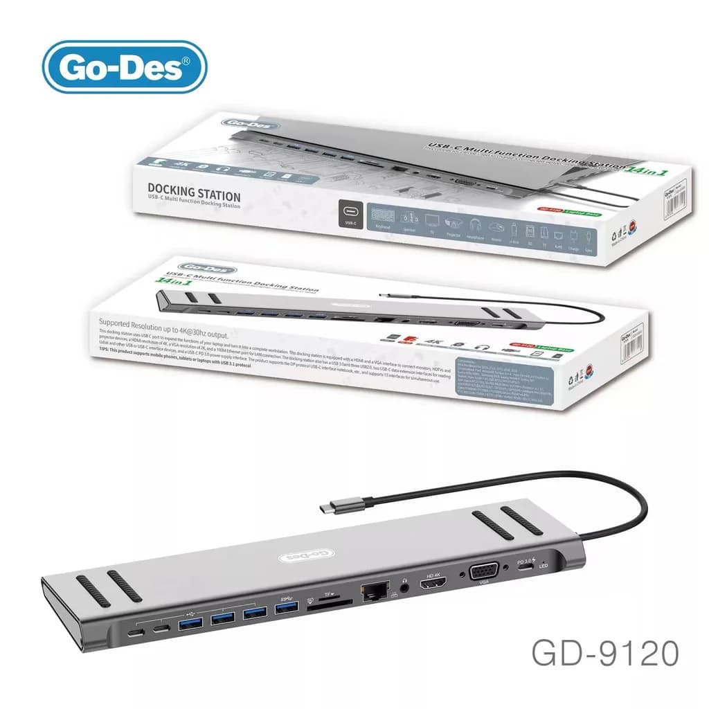هاب USB-C همه‌کاره Go-Des GD-9120 | تبدیل Type-C به HDMI، LAN، SD و USB 3.0 — تصویر ۱۲
