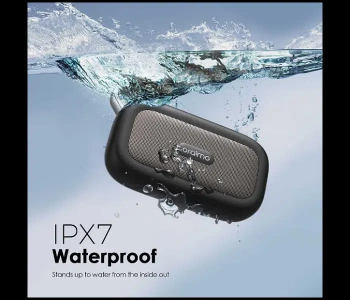 اسپیکر بلوتوث اورایمو مدل OBS-04S | کوچک، ضد آب (IPX7) و قابل حمل با صدای استریو | اتصال بی‌سیم و باسیم (مشکی) — تصویر ۵