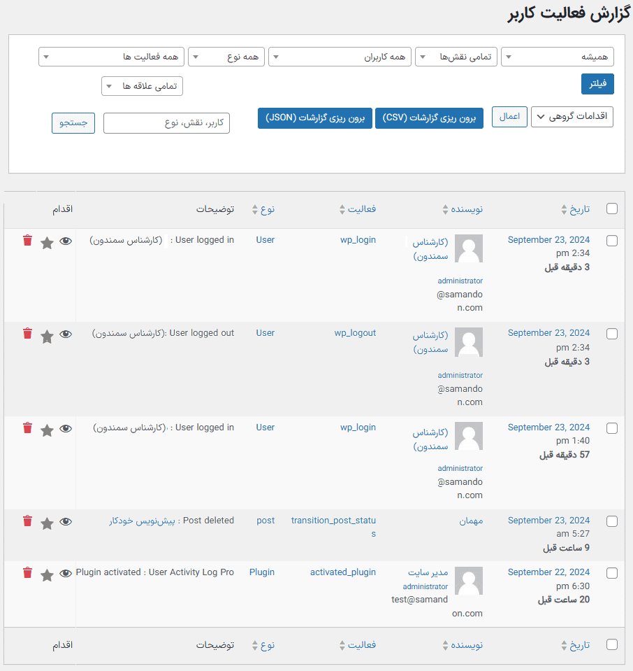 افزونه گزارش فعالیت کاربران برای وردپرس پرمیوم | User Activity Log PRO for WordPress — تصویر ۷