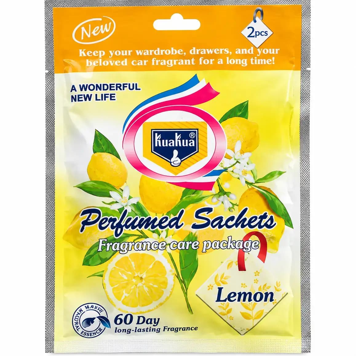 ساشه خوشبوکننده کمد، کشو و ماشین رایحه لیمو بسته 2 عددی KuaKua Lemon