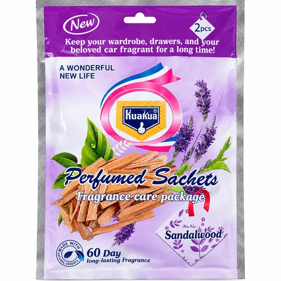 ساشه خوشبوکننده کمد، کشو و ماشین رایحه چوب صندل بسته 2 عددی KuaKua Sandalwood