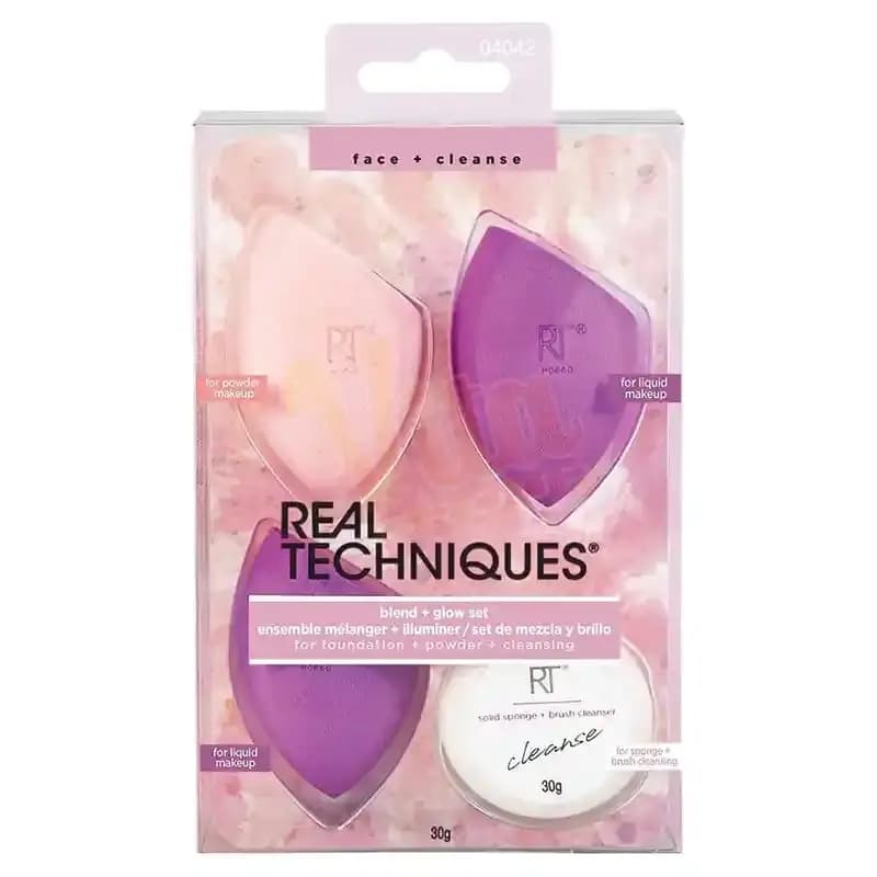 ست اسفنج آرایشی و صابون شستشو ریل تکنیکس 4 تکه Real Techniques Blend + Glow