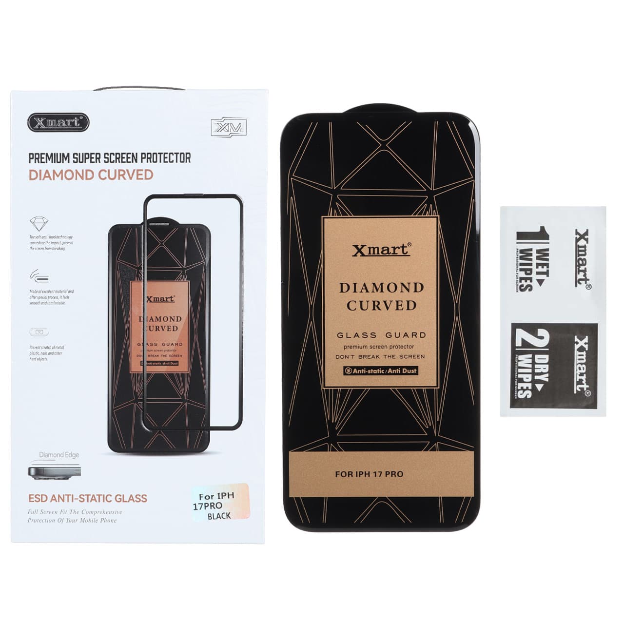 محافظ صفحه نمایش شیشه ای اورجینال XMART – Diamond Curved ESD Anti Static مدل Apple iPhone 17 Pro / iPhone 18 Pro (پک دار)