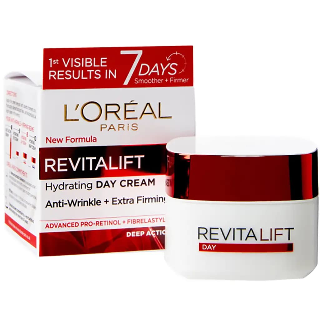 کرم ضد چروک و آبرسان روز لورآل رویتالیفت آلمانی 50میل L’oreal Revitalift Hydrating Day Cream