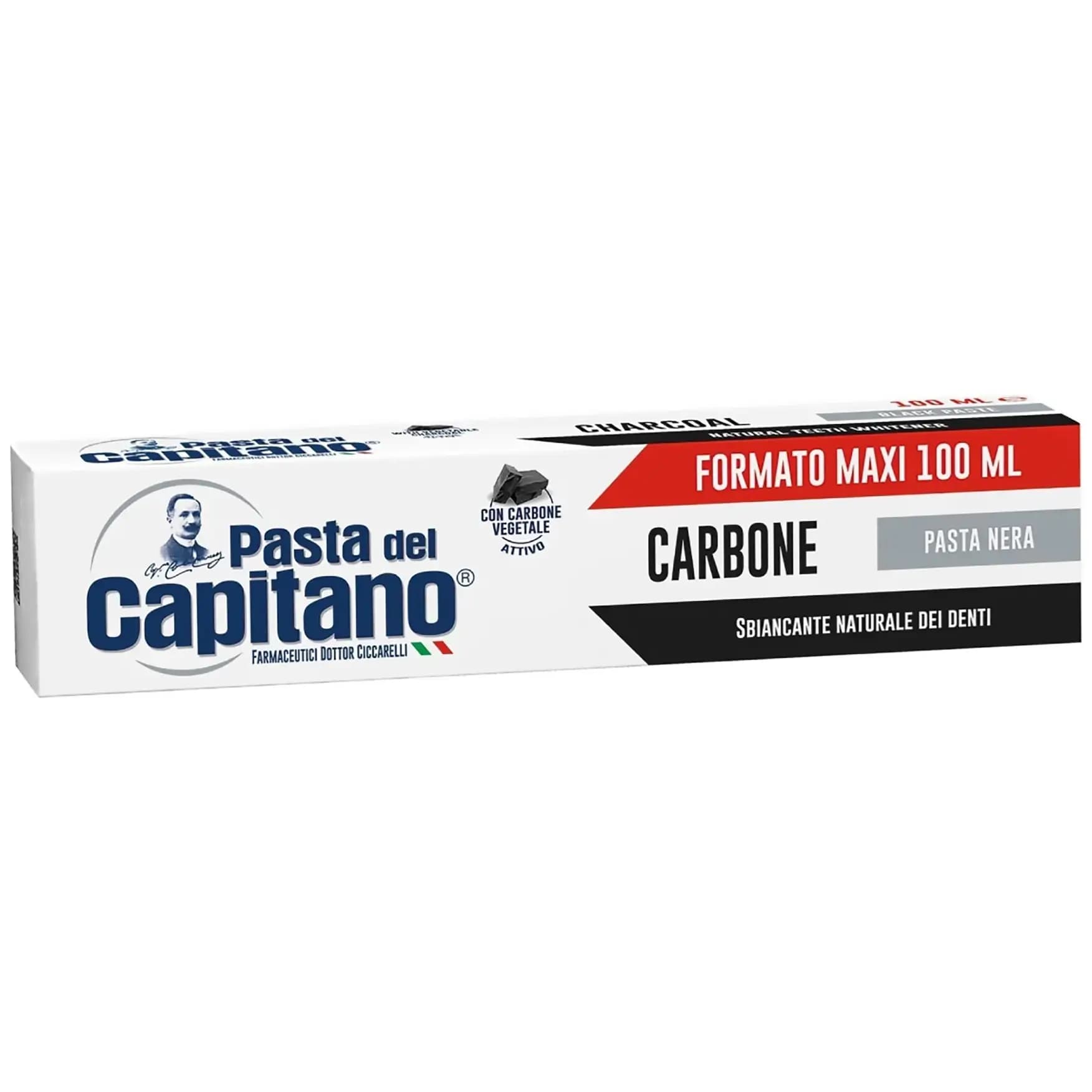 خمیر دندان پاستا دل کاپیتانو ایتالیایی مدل کربن سفید کننده و جرم گیر 100 میل Pasta del Capitano Carbone