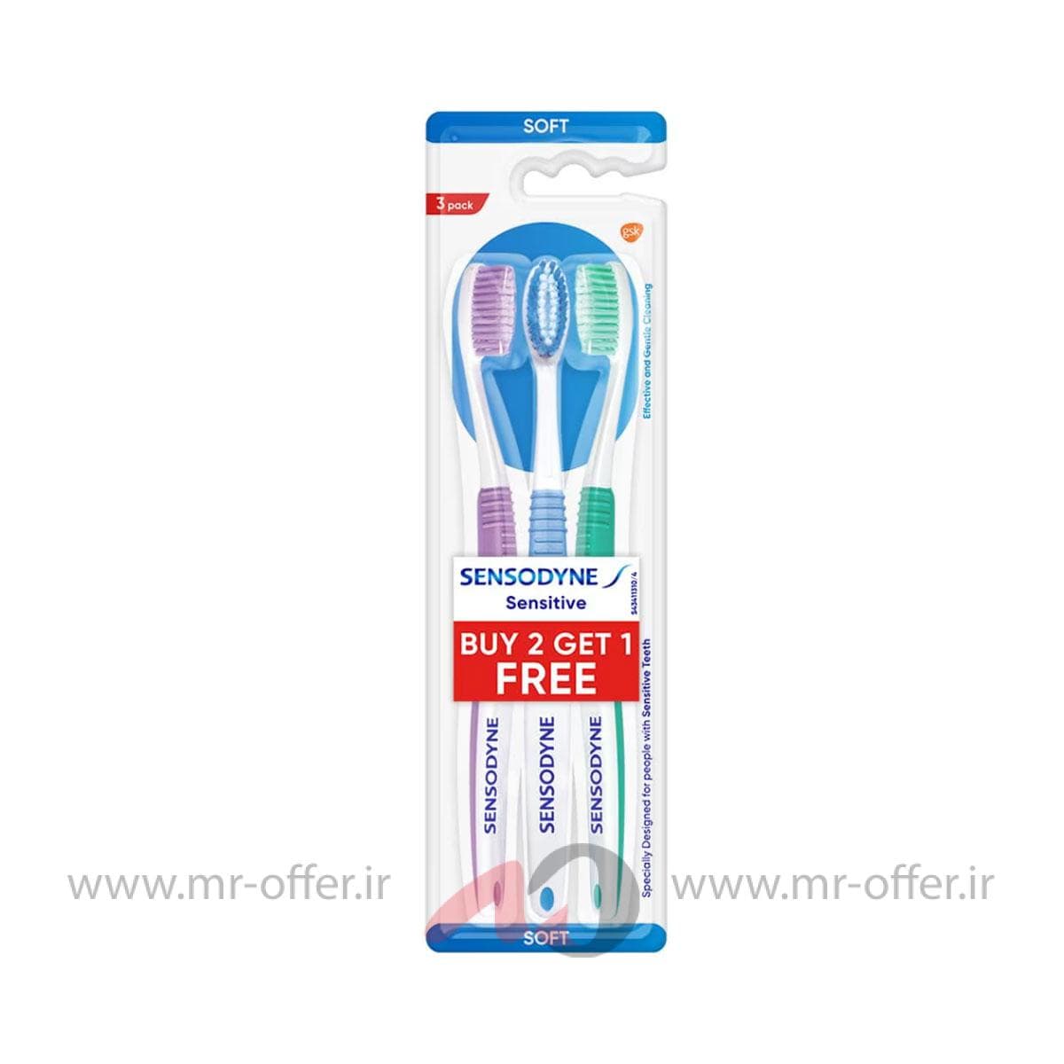 مسواک نرم 3تایی سنسوداین مخصوص دندانهای حساس (سنسیتیو) Sensodyne Sensitive Toothbrush — تصویر ۸