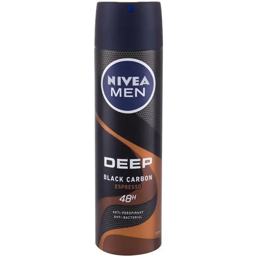 اسپری بدن ضد تعریق مردانه نیوا دیپ بلک کربن اسپرسو 150 میل 48 ساعته Nivea Deep Black Carbon Espresso Body Spray