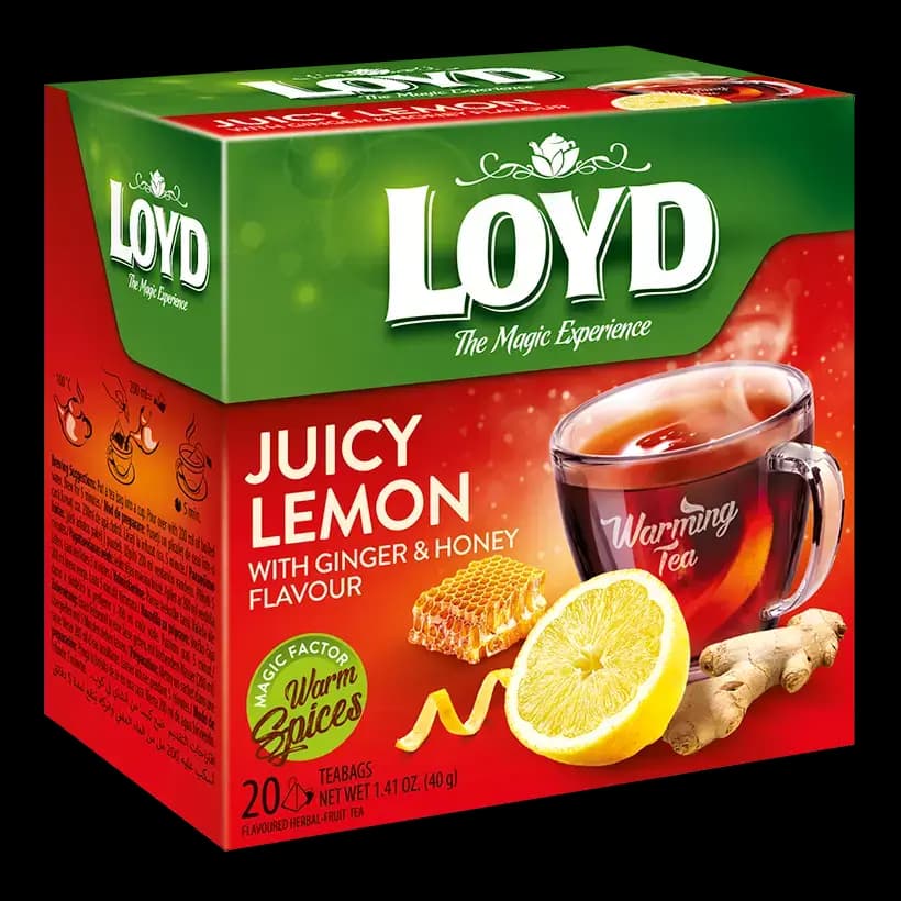 دمنوش چای لیمو لوید با طعم زنجیل و عسل 20 عددی Loyd Juicy Lemon with Ginger &amp; Honey Taste — تصویر ۳