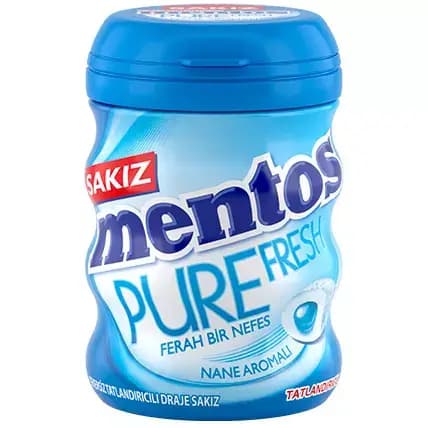 آدامس منتوس بدون شکر با طعم نعنا یخی آبی 60 گرمی Mentos Pure Fresh Mint Aroma — تصویر ۲