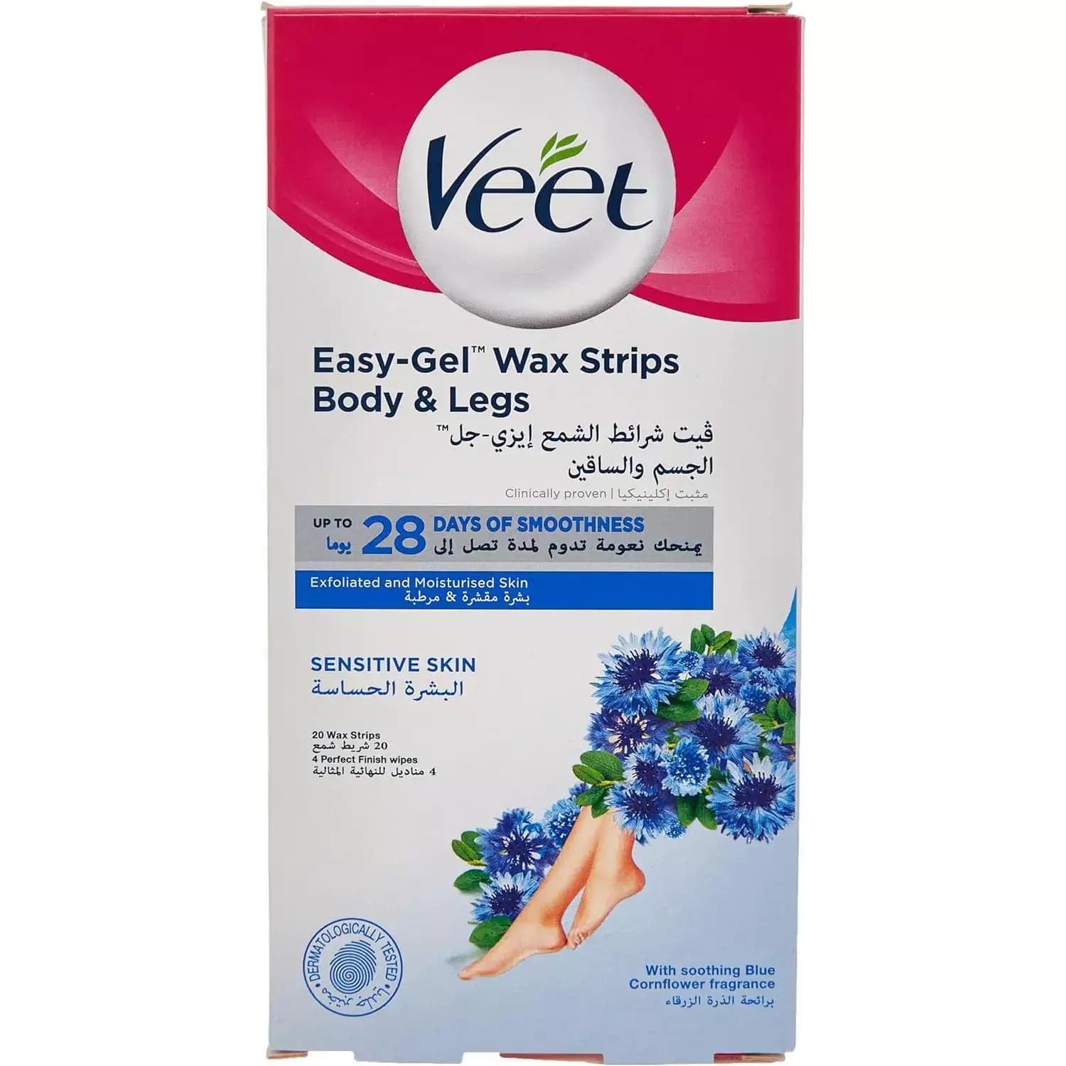 نوار موبر پا و بدن ویت مخصوص پوست حساس با رایحه گل Veet Easy-Gel Wax Strip