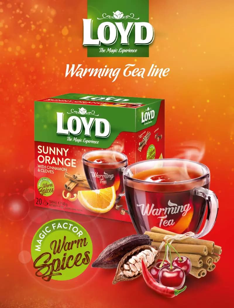 دمنوش گیاهی لوید سانی اورنج با طعم چای سرخ، پرتقال و دارچین و پرتقال 20 عددی Loyd Sunny Orange — تصویر ۳