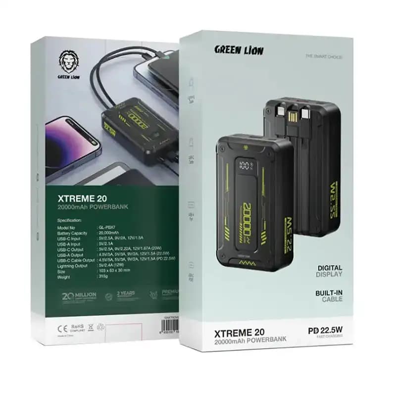 پاوربانک فست شارژ 20 هزار گرین لاین Green Lion Xtreme 20 Power Bank 20000mAh PD 22.5W — تصویر ۳