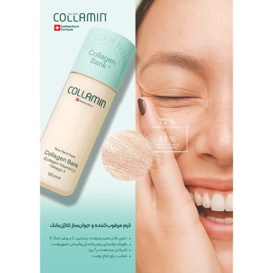 کرم مرطوب کننده صورت و گردن کلامین مدل collagen bank-6 مناسب انواع پوست حجم 125 میل — تصویر ۳