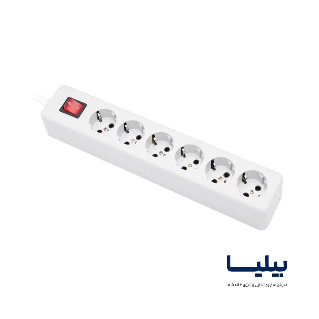 چندراهی برق 6 خانه ارت‌دار با کلید پارت الکتریک شهاب با کابل 1/8 متری