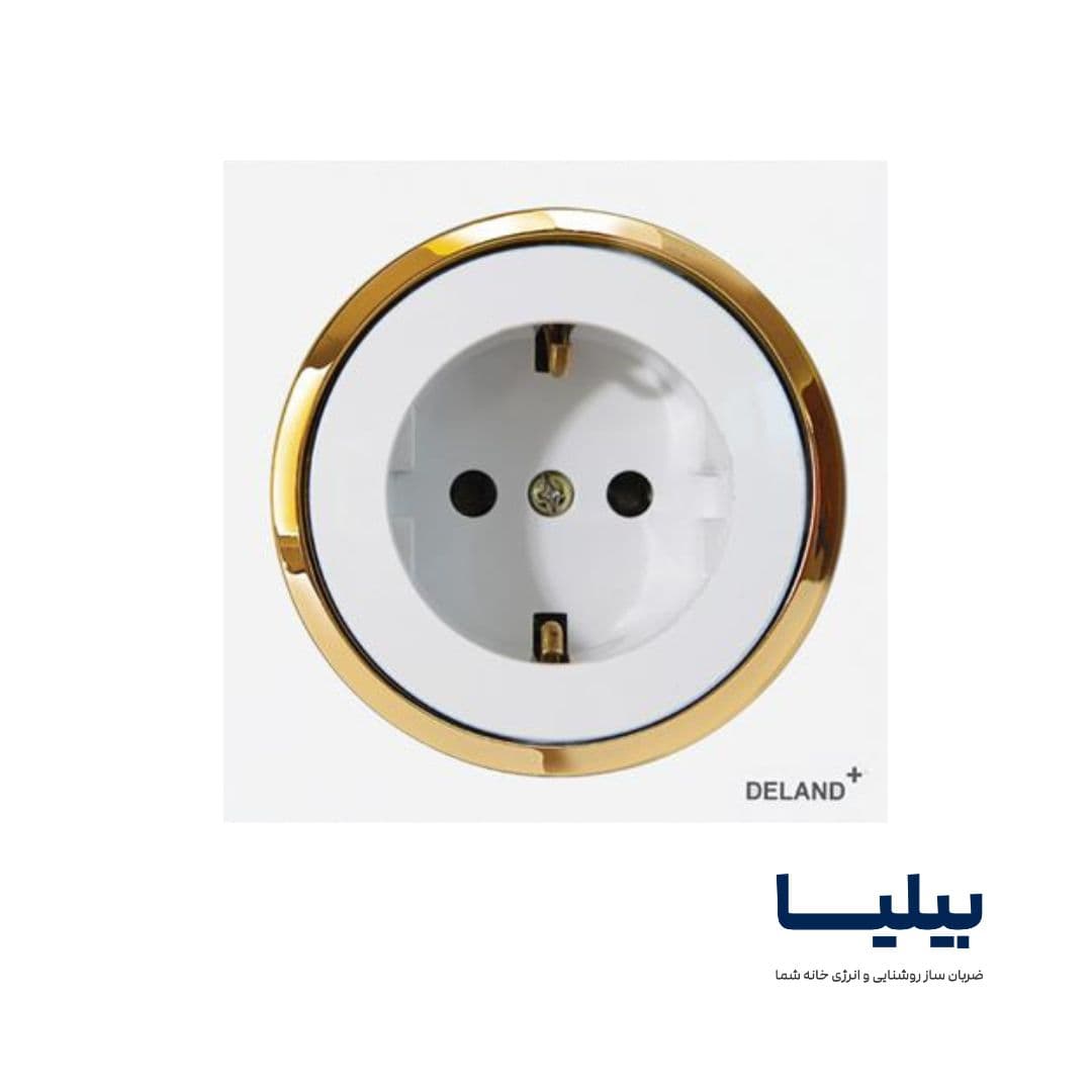 پریز برق ارت‌دار سفید با زه طلایی آوا دلند