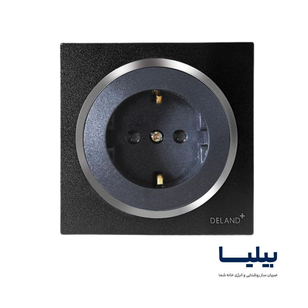 پریز برق ارت‌دار مشکی با زه نقره‌ای آوا دلند