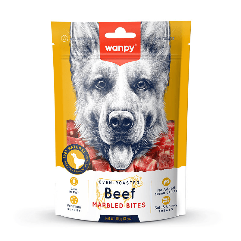 تشویقی سگ با طعم گوشت گاو ماربل تکه ای ونپی Wanpy Marbled Bites Dog Treat With Beef وزن 100 گرم