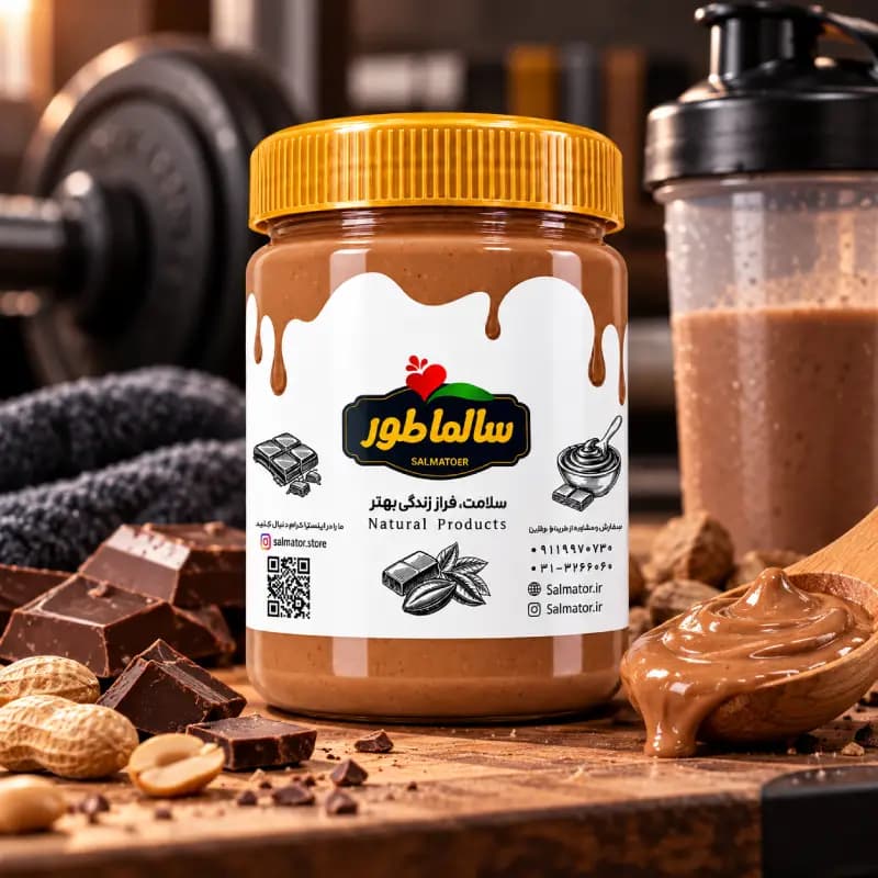 کره بادام زمینی خالص + پروتئین whey طعم شکلاتی — تصویر ۵