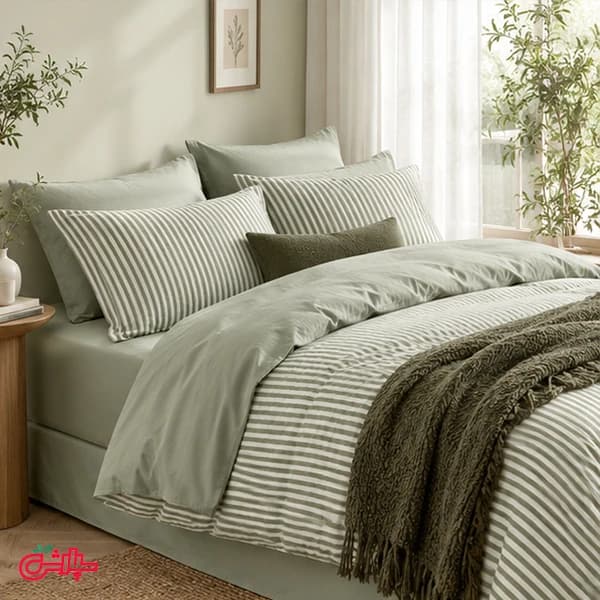 روتختی اسپرت زیتونی راه‌راه Olive Stripe – کتان (381) — تصویر ۱۱